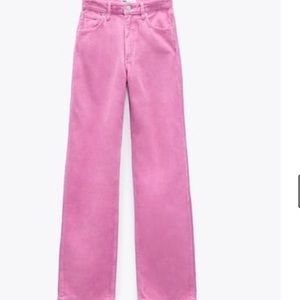 Zara Bubble Gum Pink Corduroy Wide Leg Jeans